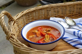 Kettle Gulash is prepared over an open fire!