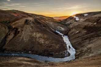 Sunrise in Kerlingarfjoll geothermal area in a sunny summer day, Iceland, Europe