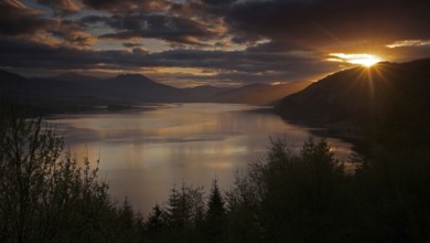 Europe, Scotland, Great Britain, England, landscape, Loch Carron, lake, Highlands, sunset, west