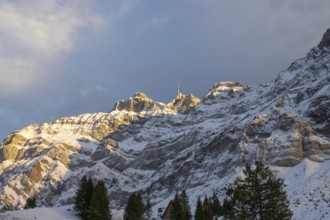 View from Schwägalp into the northern rock wall of Säntis, the highest mountain in the Alpstein