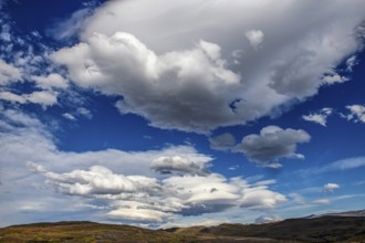 Foehn clouds over the Torres del Paine National Park, Patagonia, Chile, South America