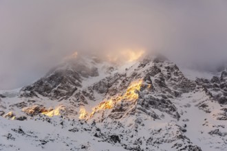 The Ortler Mountain in the European Alps at Sunrise