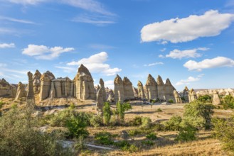 Cappadocian mountain range and blue cloudy sky