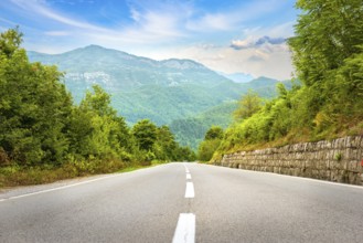 Way to mountains of Montenegro at sunrise