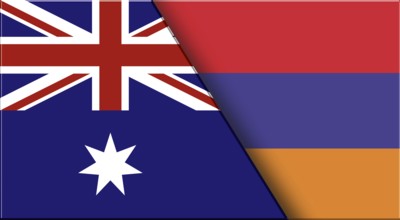 Double Flag of Australia and Armenia. Australian and Armenian National flags. 3D illustration.