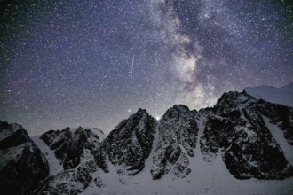 Milky Way and snowy mountains in Altai at night