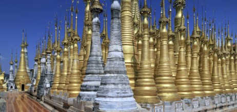 Some of the 1054 pagodas of the In-Dein Pagoda Forest on Inle Lake