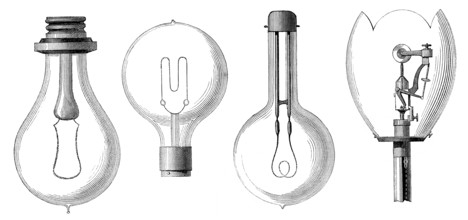 Glühbirnenmodelle von Edison, Maxim, Swan und Werdermann, 19. Jahrhundert