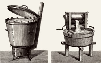 Alte Waschmaschine und Wäschemangel oder Wringer, 19.