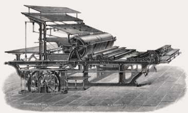 A large belt-driven printing machine, made by Alauzet, Paris, France, 19th century, Europe