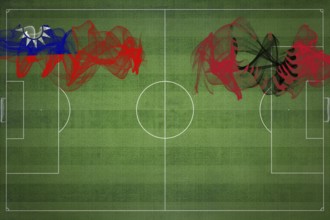 Taiwan vs Albania Soccer Match, national colors, national flags, soccer field, football game,