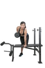 A beautiful young Asian woman using weights during a workout