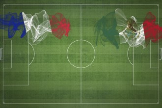 France vs Mexico Soccer Match, national colors, national flags, soccer field, football game,