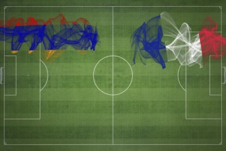 Armenia vs France Soccer Match, national colors, national flags, soccer field, football game,