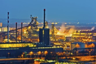An industrial site of the metal industry in the evening. Lights of production. Austria