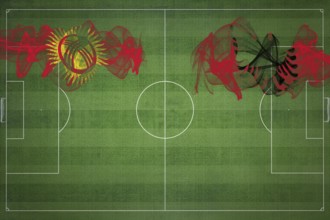 Kyrgyzstan vs Albania Soccer Match, national colors, national flags, soccer field, football game,
