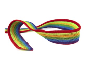 Colourful rainbow ribbon closeup isolated on white background. Colourful LGBT design. Curly,