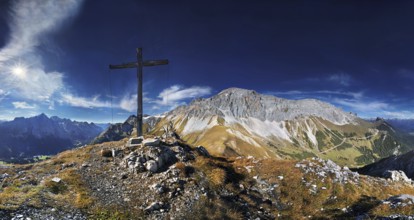 Panorama on the Predigtstuhl with views of the Wetterstein massif and Mieminger Gebirge, Tyrol,