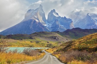 Summer day in the national park Torres del Paine, Patagonia, Chile. Majestic peaks of Los Kuernos