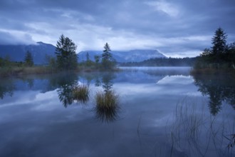 Dusk on Barmsee lake in Alps, Bavaria, Germany, Europe