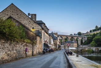 Dinan, France, July 23, 2018: View of the river Rance and the harbour of the city of Dinan, French