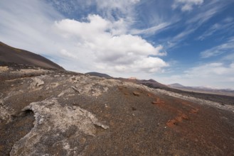 Amazing volcanic landscape and lava desert in Timanfaya national park, Lanzarote, canary islands,