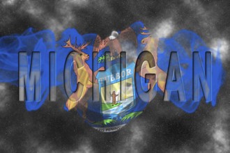 Michigan Flag with Starry Background Smoke Effect