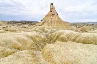 Spanish landscape view of european countryside in bardenas reales desert park spain