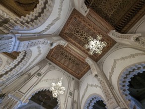 CASABLANCA, MOROCCO, APRIL 13, 2023, Interior of the famous Hassan II Mosque at the coast of