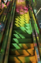 Colourful reflections on stairways, convention centre, Montreal, Province of Quebec, Canada, North