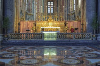 Main altar and marble floor of the San Giuseppe dei Teatini church, Palermo, Sicily, Italy, 20