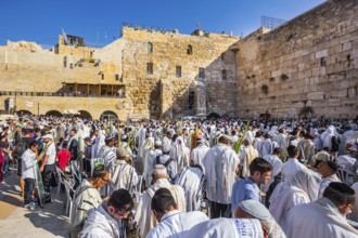 Exciting ceremony at the Western Wall of the Temple. The blessing of the Cohanim. Jerusalem. Jews