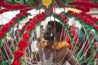 31.01.2018, Singapore, Republic of Singapore, Asia, The skin of a devout Hindu is pierced with
