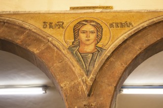 Madaba, Jordan, November 5, 2022: Interior walls of Greek Orthodox church of St George, known by