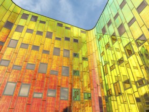 DEVENTER, NETHERLANDS, AUGUST 18, 2023: Colorful facade of a modern office building. The building