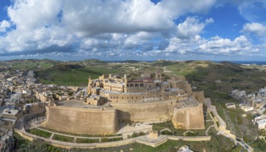 Victoria, Malta, 20 December, 2023: drone view of the Cittadella fortress in Victoria on Gozo