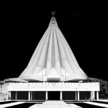 Syracuse, Italy, 28 December, 2023: black-and-white view of the Madonna delle Lacrime Cathedral in