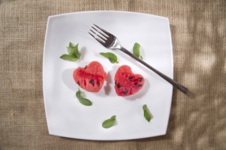 Fruits of summer Presentation of watermelon Servings a heart shape