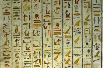 Ancient color egypt images and hieroglyphics on wall