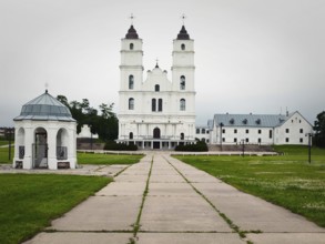 White catholic church in Aglona place retro styled photo