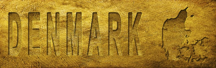 Denmark Map and Text on Grunge Gold Texture
