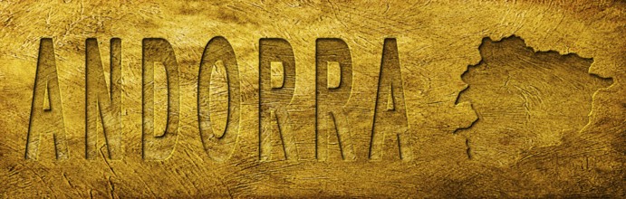 Andorra Map and Text on Grunge Gold Texture
