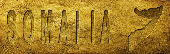 Somalia Map and Text on Grunge Gold Texture