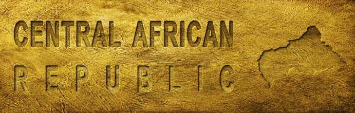 Central African Republic Map and Text on Grunge Gold Texture