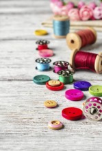 Thread and buttons with beads sewing and needlework