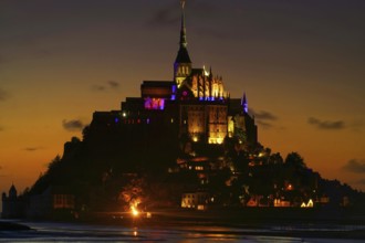 France, Normandy, Monastery Mont. St. Michel by night, Normandy, France, Europe