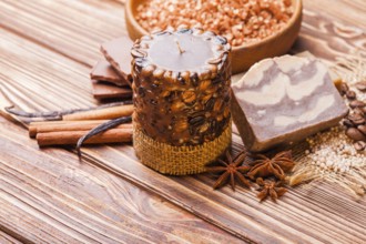 Chocolate and coffee spa - aroma candle, handmade soap and bath pearls