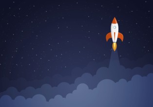 Art launch rocket with sky space. Startup concept