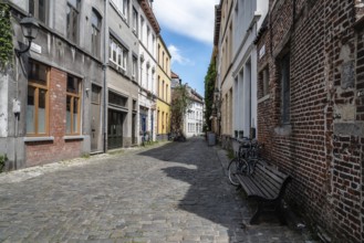 Ghent, Belgium, July 31, 2016: Empty street in historical city centre of Ghent, Europe