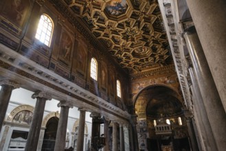 Rome, Italy, August 18, 2016: Interior view of church of Santa Maria in Trastevere. It is a titular